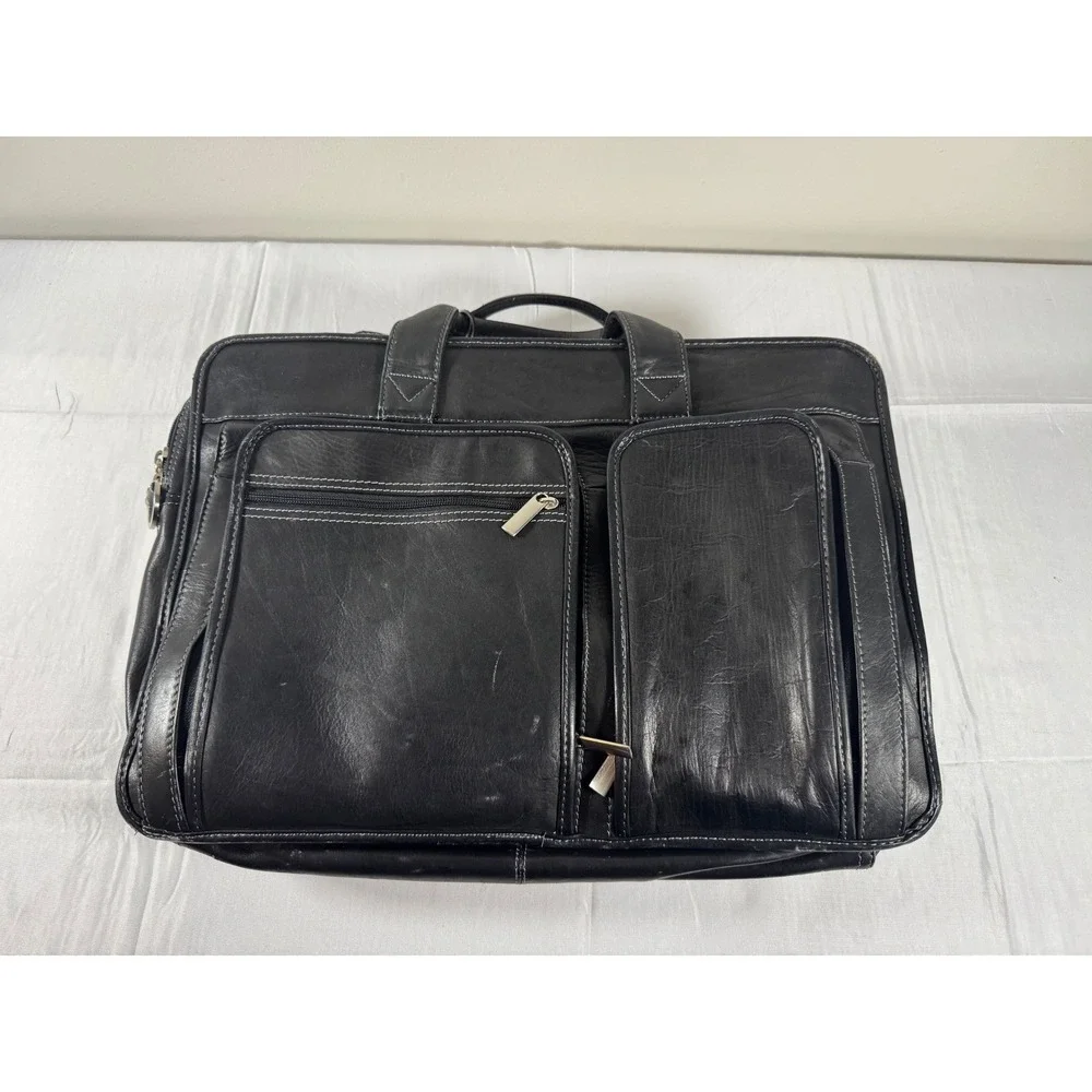 Pelle Studio Wilson's Leather Black Briefcase Laptop Bag Messenger Office